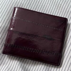 Genuine Eel Skin wallet billfold burgundy leather bifold
